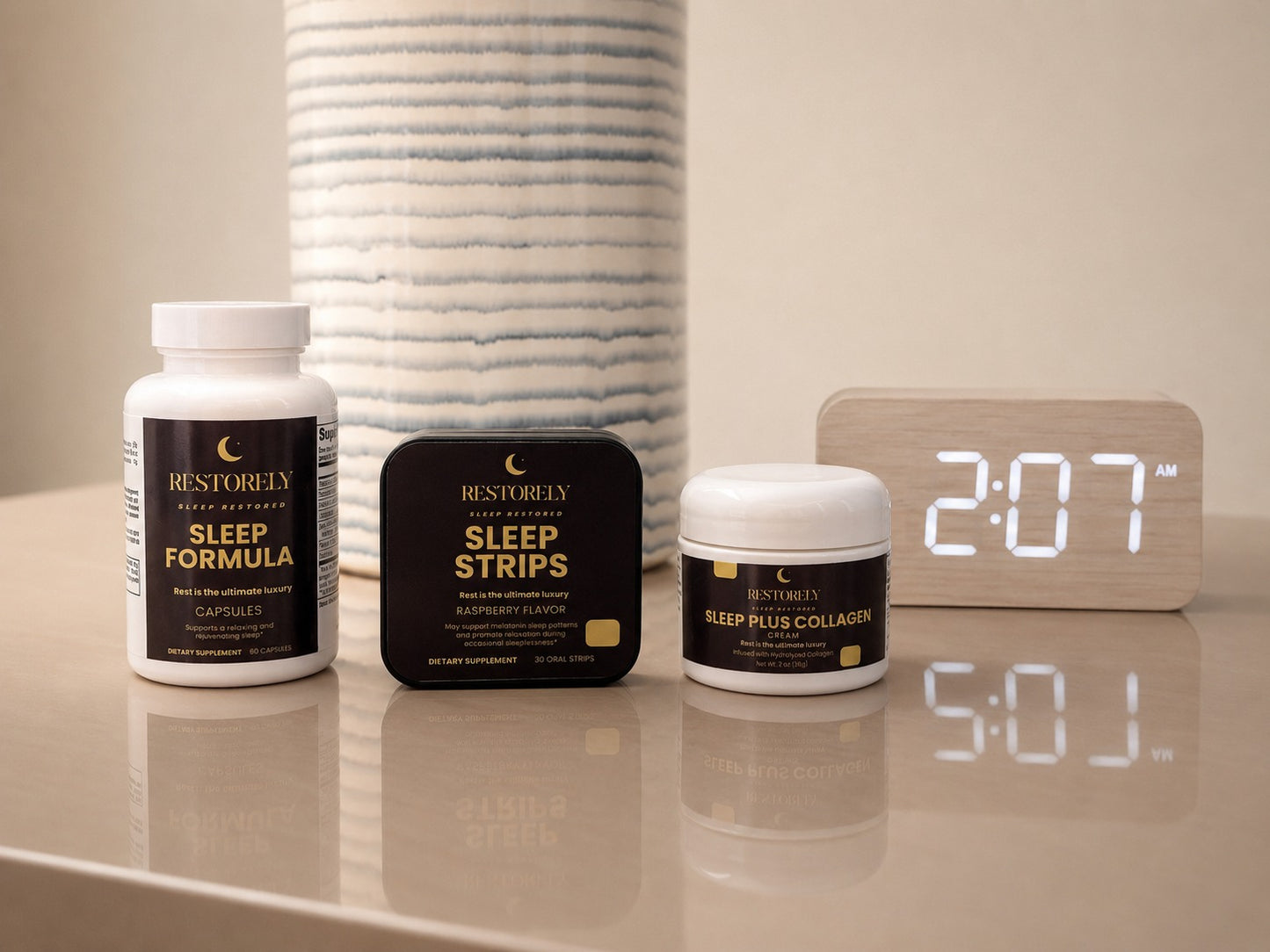 Restorely Sleep Trio Bundle — Sleep Formula, Sleep Strips, Sleep Plus Collagen Cream