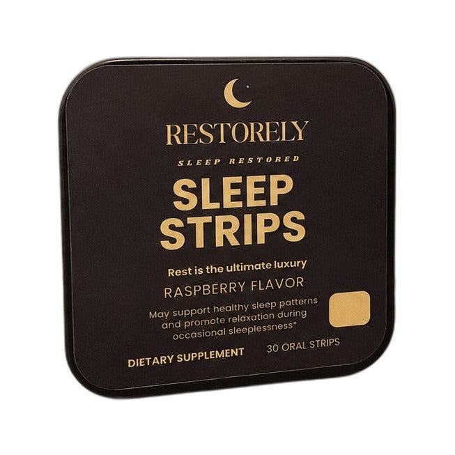 Restorely Sleep Strips tin — clean studio product shot