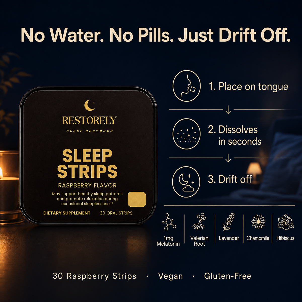 Restorely Sleep Strips ingredient benefit infographic